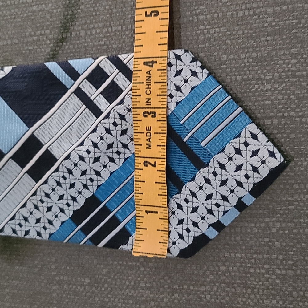 VINTAGE 70s Retro Cravatier Mr Rogers Mod Polyester Neck Tie Mid Century Blue - Picture 11 of 14